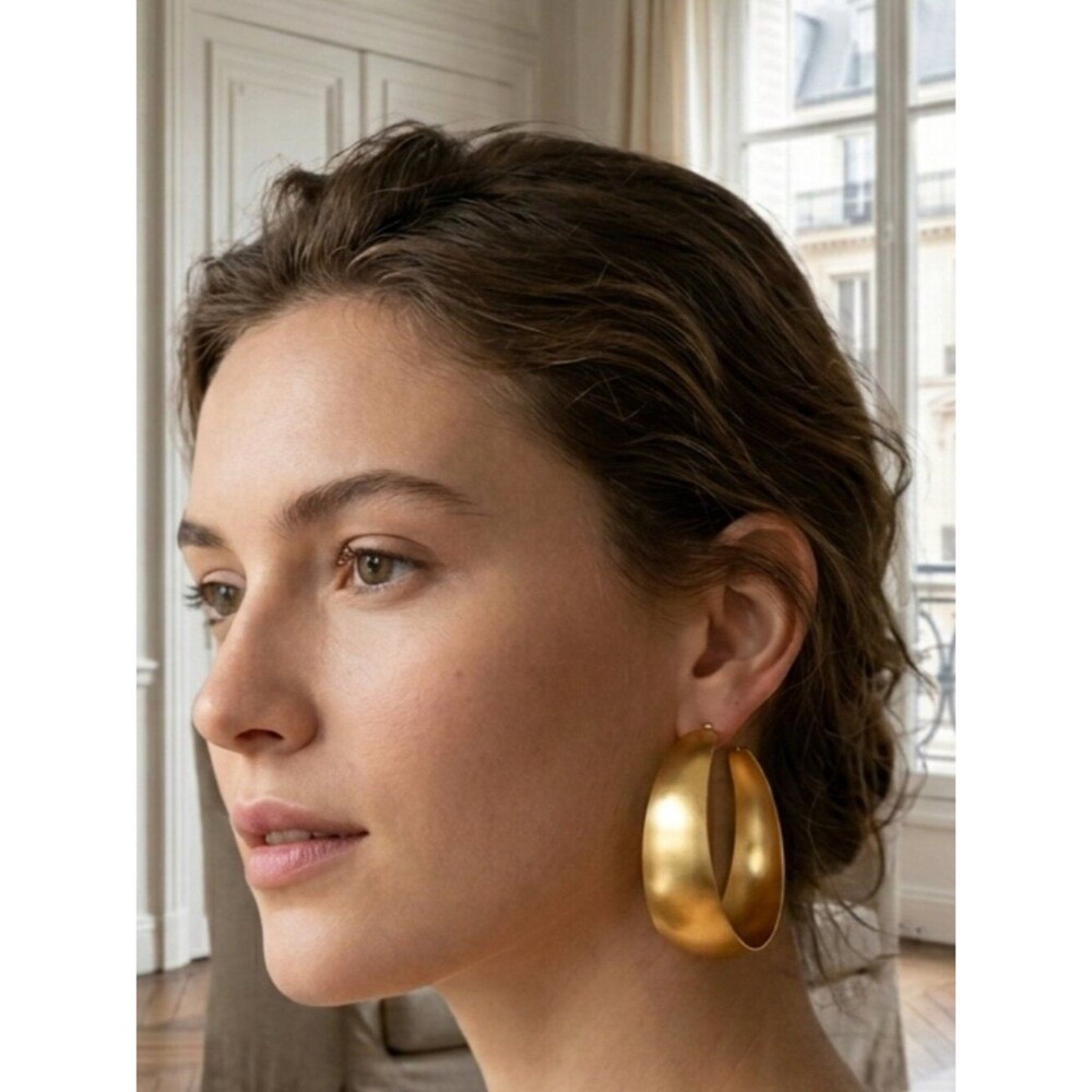 Matte Gold-Tone Wide Hoop Earrings
